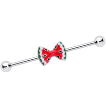 Load image into Gallery viewer, 14G Red Sweet Summer Watermelon Bow Industrial Barbell 38mm