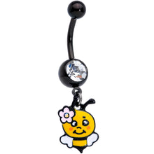 Load image into Gallery viewer, Clear Aurora Gem Black Happy Bee Dangle Belly Ring