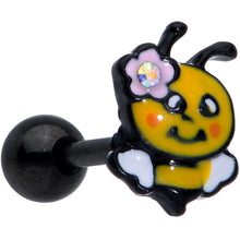 Load image into Gallery viewer, 16G 1/4 Aurora Gem Black Yellow Happy Bee Cartilage Tragus