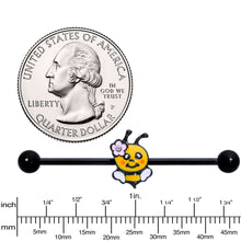 Load image into Gallery viewer, 14G Aurora Gem Black Yellow Happy Bee Industrial Barbell 38mm