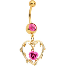 Load image into Gallery viewer, Pink Gem Gold Tone Rose Heart Valentines Day Dangle Belly Ring