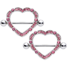 Load image into Gallery viewer, 14G 9/16 Pink Gem Love Hearts Nipple Shield Set