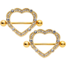 Load image into Gallery viewer, 14G 9/16 Clear Gem Gold Tone Love Hearts Nipple Shield Set