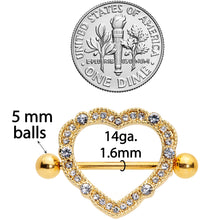 Load image into Gallery viewer, 14G 9/16 Clear Gem Gold Tone Love Hearts Nipple Shield Set
