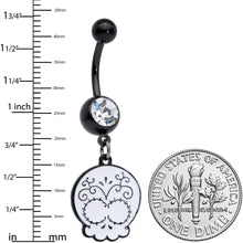Load image into Gallery viewer, Clear Gem Black White Calavera Sugar Skull Dangle Belly Ring