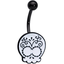 Load image into Gallery viewer, Black White Calavera Sugar Skull Belly Ring