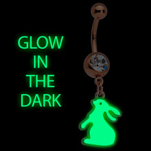 Load image into Gallery viewer, Clear Gem Rose Gold Tone Glow in the Dark Bunny Dangle Belly Ring