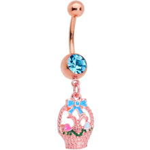 Load image into Gallery viewer, Aqua Gem Rose Gold Tone Easter Basket Dangle Belly Ring