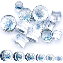 Load image into Gallery viewer, Clear Blue Acrylic Lotus Flower Saddle Plug Set