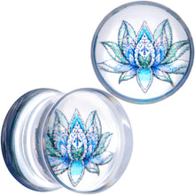 Load image into Gallery viewer, Clear Blue Acrylic Lotus Flower Saddle Plug Set