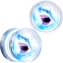 Load image into Gallery viewer, Blue Clear Red Acrylic Scary Shark Saddle Plug Set
