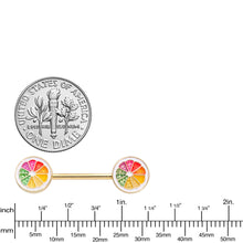 Load image into Gallery viewer, 14G 5/8 Gold Tone Rainbow Grapefruit Barbell Nipple Ring Set