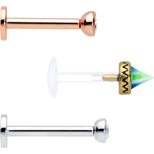Load image into Gallery viewer, 16G 5/16 Clear Gem Rose Gold Tone Bioplast Labret Tragus Set of 3