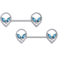 Load image into Gallery viewer, 14G 5/8 Aqua Gem Hollow Alien Barbell Nipple Ring Set