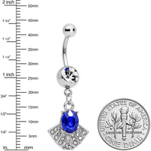 Load image into Gallery viewer, Blue Clear Gem Art Deco Fan Dangle Belly Ring
