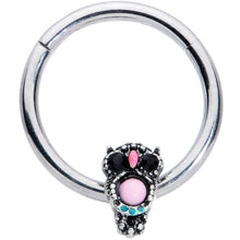 Load image into Gallery viewer, 16G 3/8 Black Gem Pink Orb Owl Septum Ring