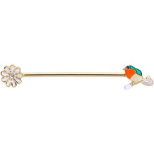 Load image into Gallery viewer, 14G Green Gem Gold Tone Perch Bird Industrial Barbell 38mm