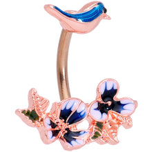 Load image into Gallery viewer, Rose Gold Tone Blue Tropical Flower Bluebird Double Mount Belly Ring