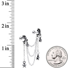 Load image into Gallery viewer, 16G 1/4 Clear Gem Moon Star Triple Dangle Cartilage Chain Earring