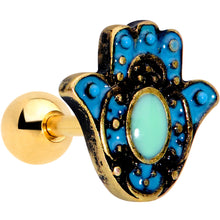Load image into Gallery viewer, 16G 1/4 Gold Tone Aqua Ornate Hamsa Hand Cartilage Tragus