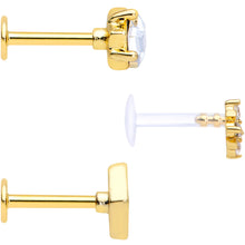 Load image into Gallery viewer, 16G 5/16 Clear CZ Gem Gold Tone Geometric Labret Tragus Set of 3