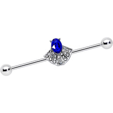 Load image into Gallery viewer, 14G Blue Clear Gem Art Deco Fan Industrial Barbell 38mm