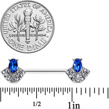 Load image into Gallery viewer, 14G 5/8 Blue Clear Gem Art Deco Fan Barbell Nipple Ring Set