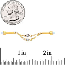 Load image into Gallery viewer, 14G White Synth Opal Gold Tone Dangle Double Industrial 38mm