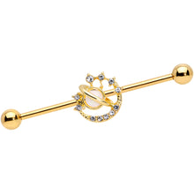 Load image into Gallery viewer, 14G Clear Gem Gold Tone Saturn Moon Industrial Barbell 38mm