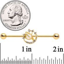 Load image into Gallery viewer, 14G Clear Gem Gold Tone Saturn Moon Industrial Barbell 38mm