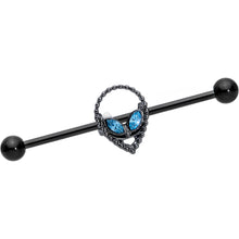 Load image into Gallery viewer, 14G Blue Gem Black Hollow Alien Industrial Barbell 38mm