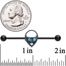 Load image into Gallery viewer, 14G Blue Gem Black Hollow Alien Industrial Barbell 38mm