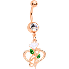 Load image into Gallery viewer, Clear Gem Rose Gold Tone Heart Flower Music Dangle Belly Ring