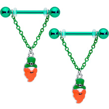 Load image into Gallery viewer, 14G 11/16 Leprechaun St Patricks Day Chain Dangle Nipple Ring Set