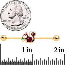 Load image into Gallery viewer, 14G Gold Tone Snacking Squirrel Industrial Barbell 38mm