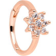 Load image into Gallery viewer, 16G 3/8 Clear CZ Gem Rose Gold Tone Flower Hinged Segment Ring