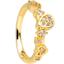 Load image into Gallery viewer, 16G 3/8 Clear CZ Gem Gold Tone Tears Hearts Hinged Segment Ring