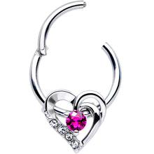 Load image into Gallery viewer, 16G 3/8 Clear Pink Gem Swirling Heart Valentines Day Septum Ring