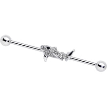 Load image into Gallery viewer, 14G Clear Black Gem Shark Industrial Barbell 38mm