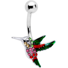 Load image into Gallery viewer, Red Pink Green Gem Hummingbird Belly Ring