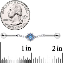 Load image into Gallery viewer, 14G Aqua Gem Sunburst Chain Dangle Industrial Barbell 40mm