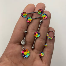 Load image into Gallery viewer, 16G 5/16 Rainbow Hippie Flower Cartilage Labret Monroe Tragus