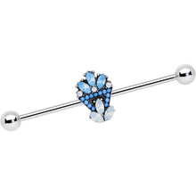 Load image into Gallery viewer, 14G Blue White Faux Opal Ornate Industrial Barbell 38mm