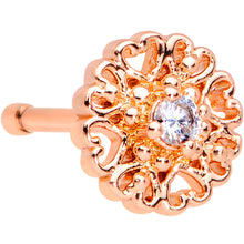 Load image into Gallery viewer, 20G 5/16 Clear CZ Gem Rose Gold Tone Heart Love Nose Bone