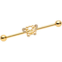 Load image into Gallery viewer, 14G Clear Gem Gold Tone Flying Pig Industrial Barbell 38mm