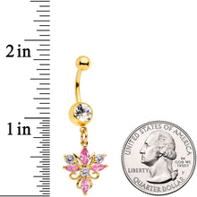 Load image into Gallery viewer, Clear Pink CZ Gem Gold Tone Classic Cross Dangle Belly Ring