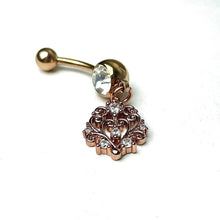Load image into Gallery viewer, Clear CZ Gem Rose Gold Tone Elegant Abstract Dangle Belly Ring