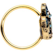 Load image into Gallery viewer, 20G 5/16 Gold Tone Aqua Ornate Hamsa Hand Nose Hoop