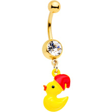Load image into Gallery viewer, Clear Gem Gold Tone Sleepy Duck Dangle Belly Ring