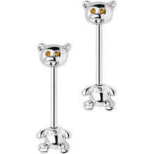 Load image into Gallery viewer, 14G 9/16 Yellow Gem Teddy Bear Barbell Nipple Ring Set
